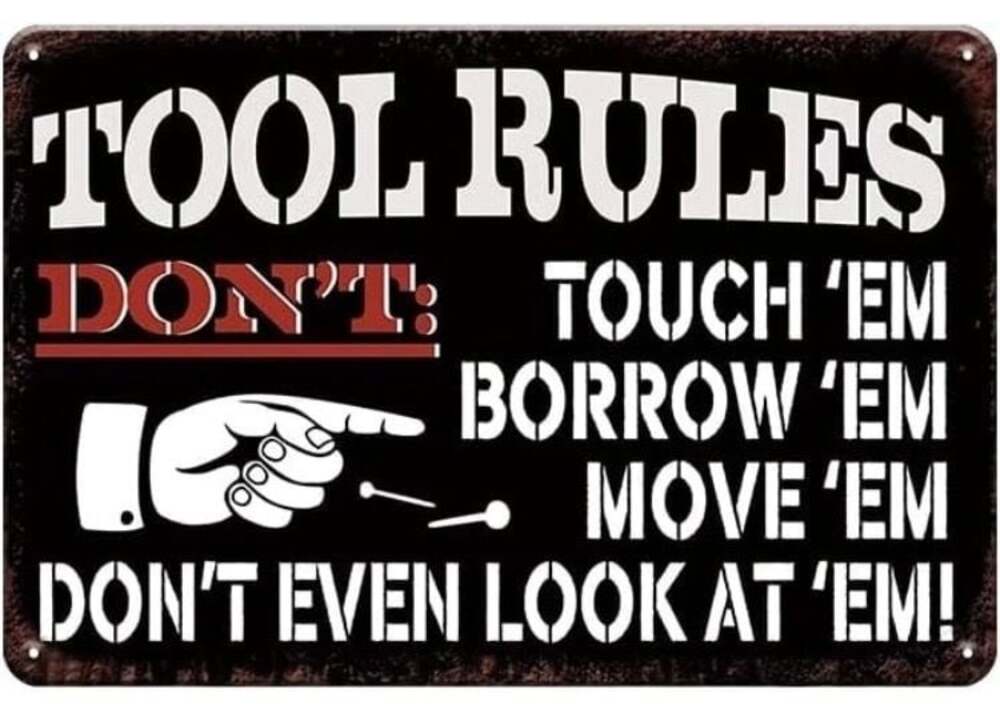 Funny Tool Rules Vintage Metal Tin Sign - 8x12 Inch Garage Workshop Wall Decor